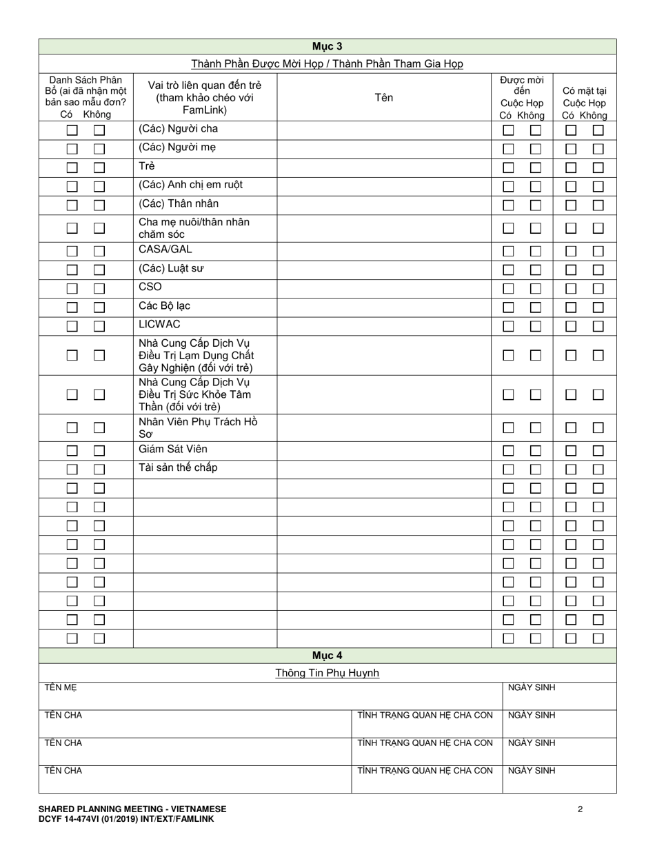 DCYF Form 14-474 Shared Planning Meeting - Washington (Vietnamese), Page 2