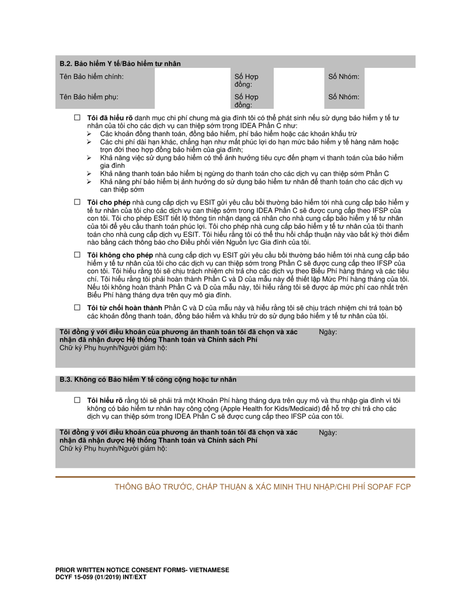 DCYF Form 15-059 Prior Written Notice Consent and Financial Information Forms - Washington (Vietnamese), Page 2