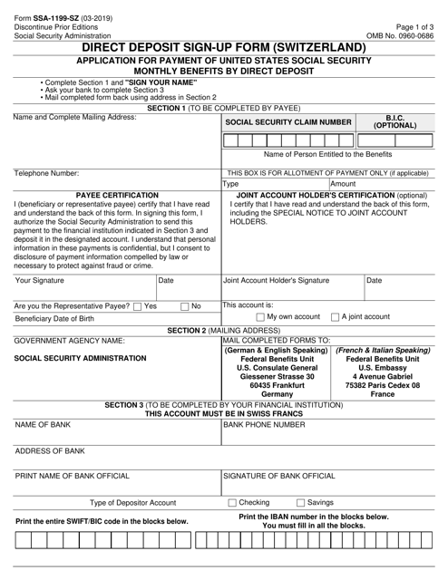 Form SSA-1199-SZ  Printable Pdf