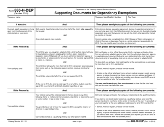 Form 886-H-DEP Supporting Documents for Dependency Exemptions