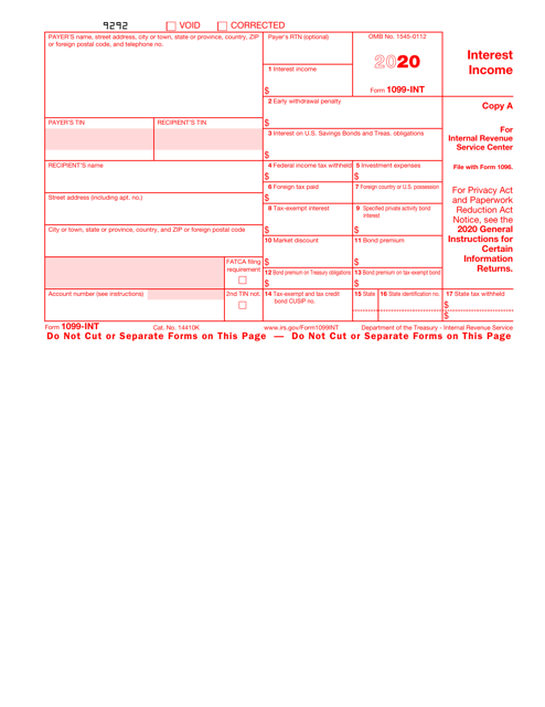 IRS Form 1099-INT 2020 Printable Pdf
