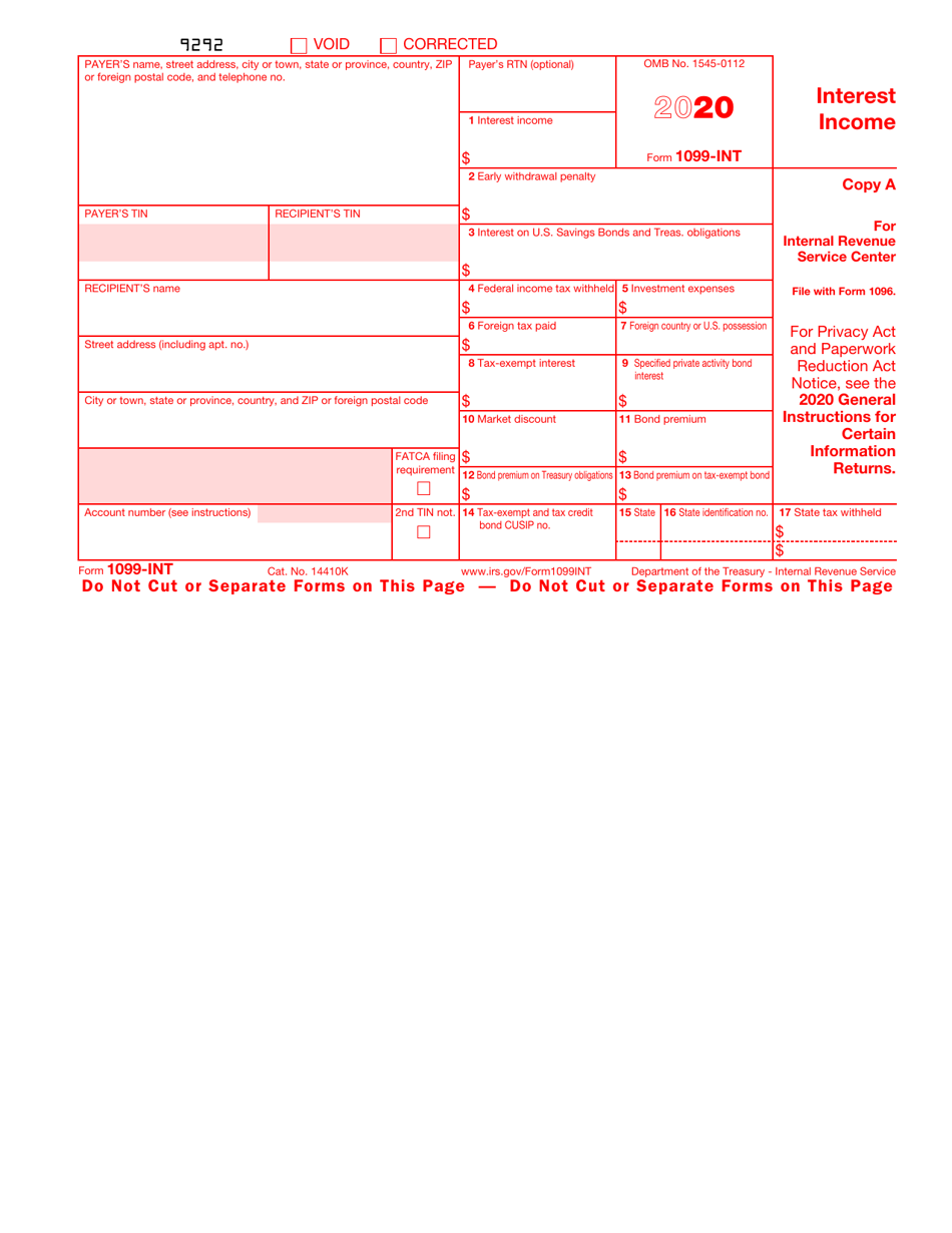 IRS Form 1099-INT Interest Income, Page 1