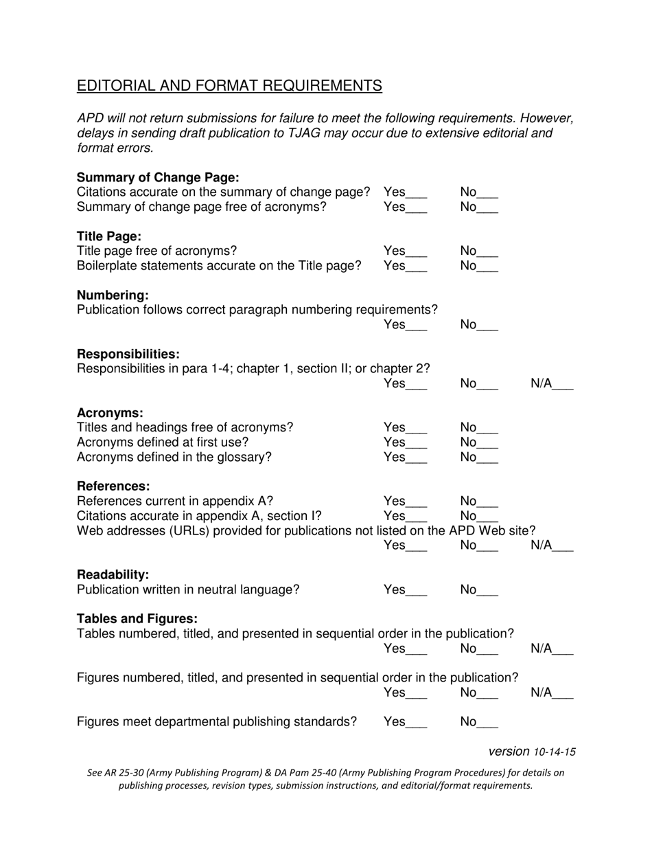 DA Administrative Publications Processing Checklist Fill Out, Sign