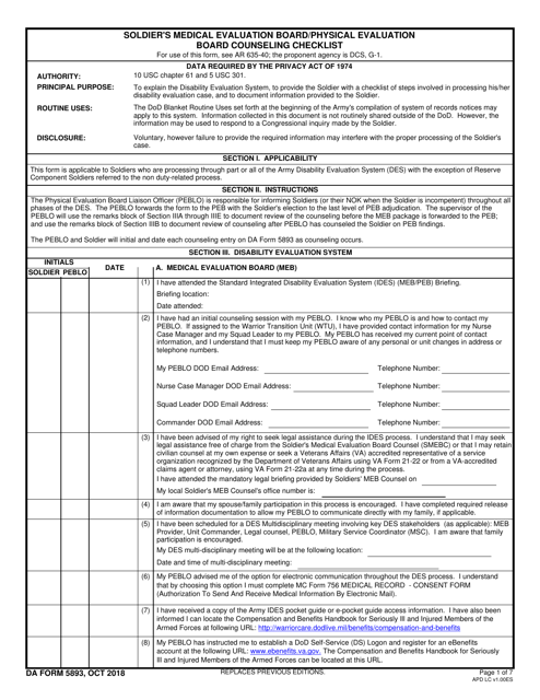 DA Form 5893 Soldier's Medical Evaluation Board/Physical Evaluation Board Counseling Checklist