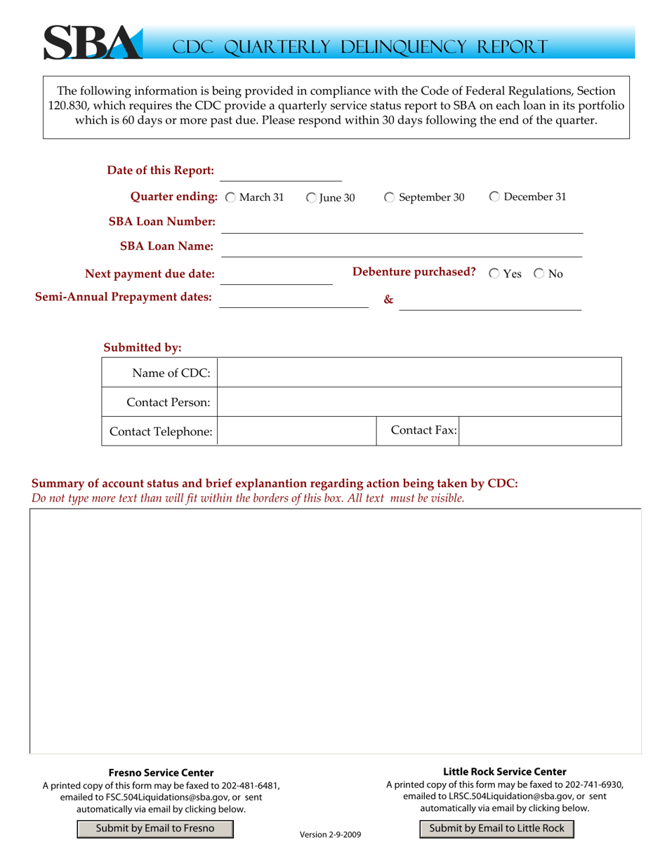 CDC Quarterly Delinquency Report Fill Out, Sign Online and Download