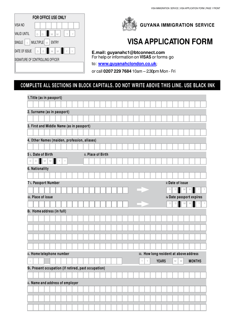 Guyana Guyana Visa Application Form Download Printable PDF Templateroller