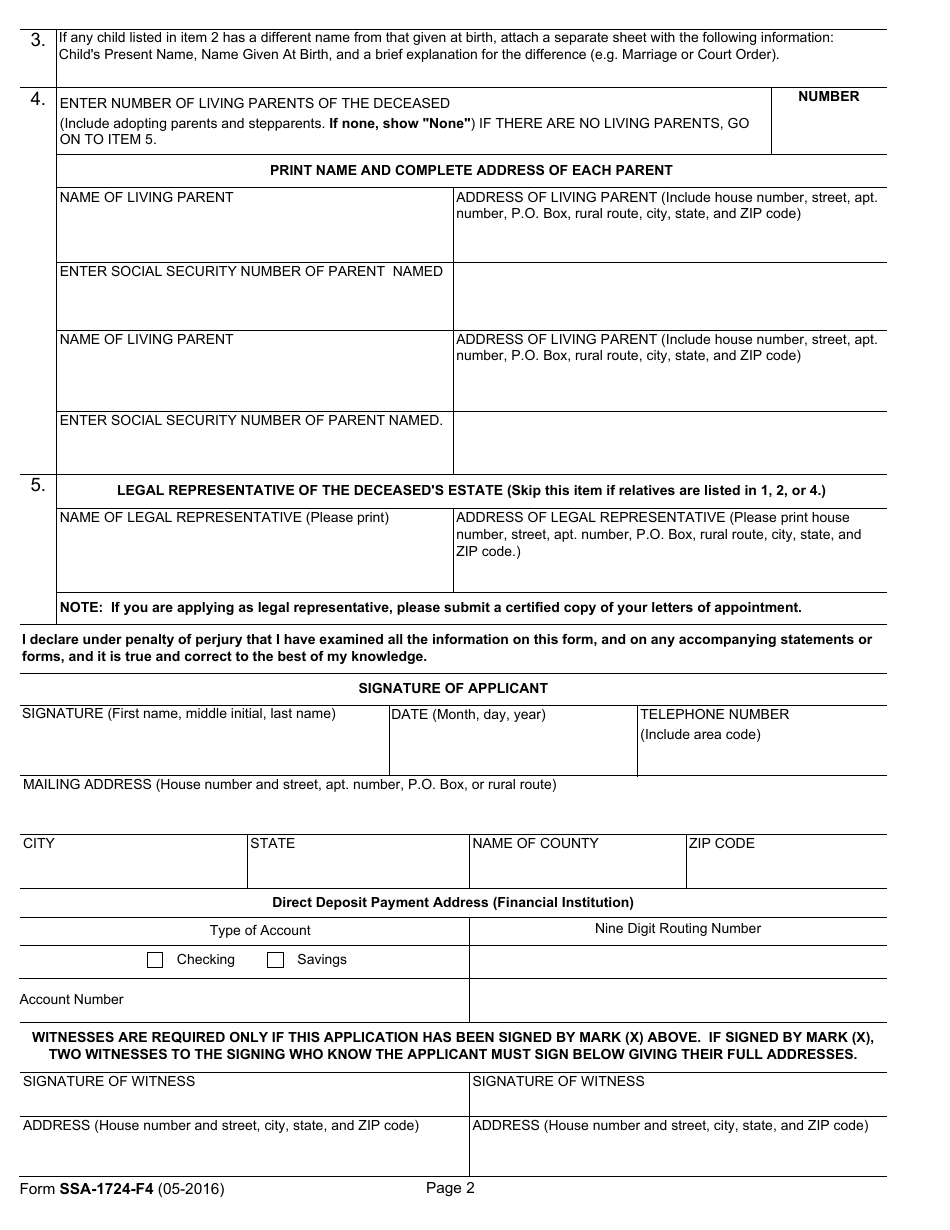 Form SSA 1724 F4 Fill Out Sign Online And Download Fillable PDF 