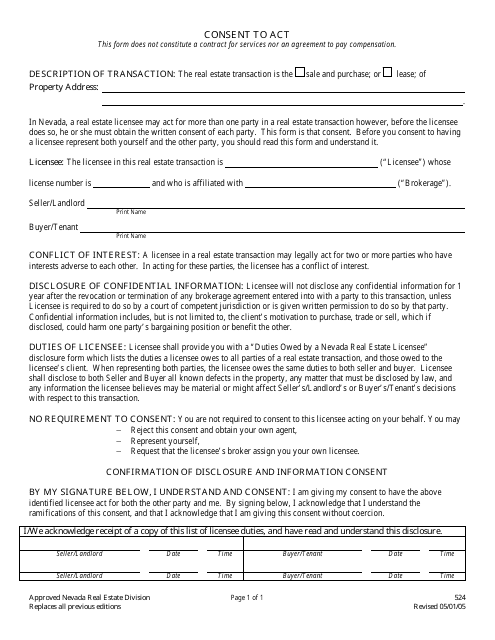 Form 524 Consent to Act - Nevada