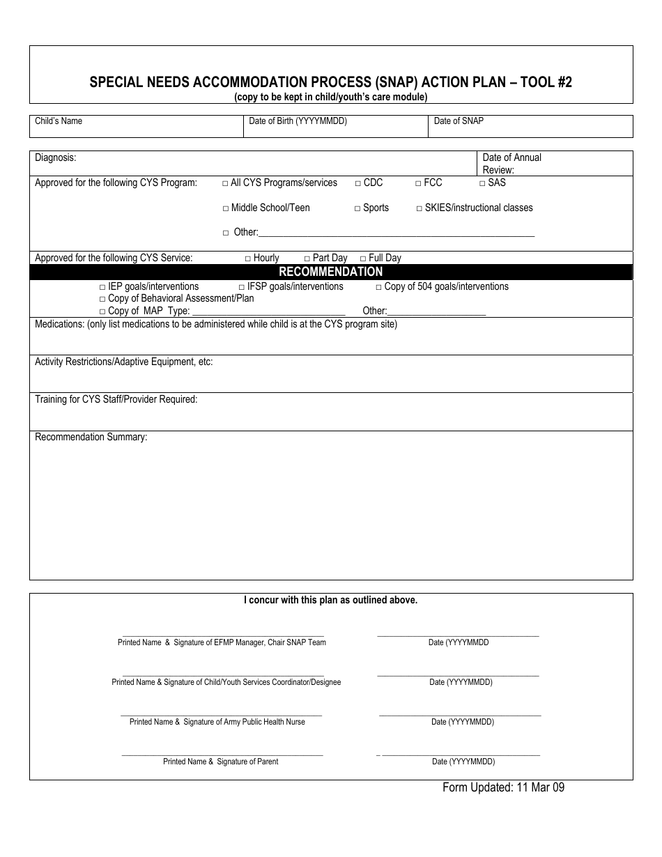 Army Child and Youth Services Health Screening - Tool #1, Page 3