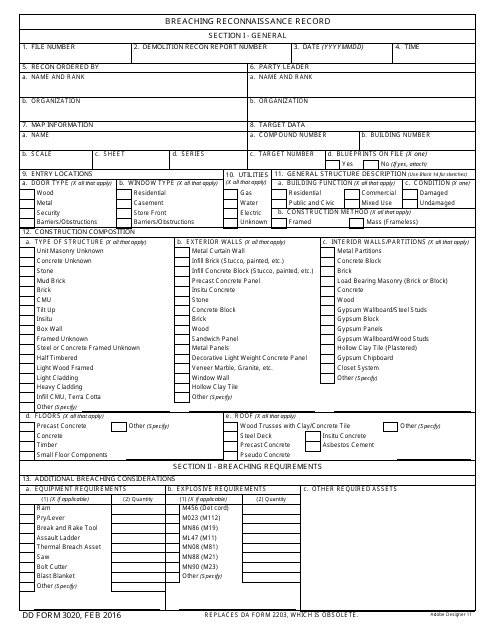 DD Form 3020 Breaching Reconnaissance Record