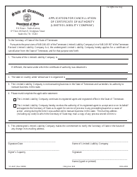 Document preview: Form SS-4241 Application for Cancellation of Certificate of Authority (Limited Liability Company) - Tennessee