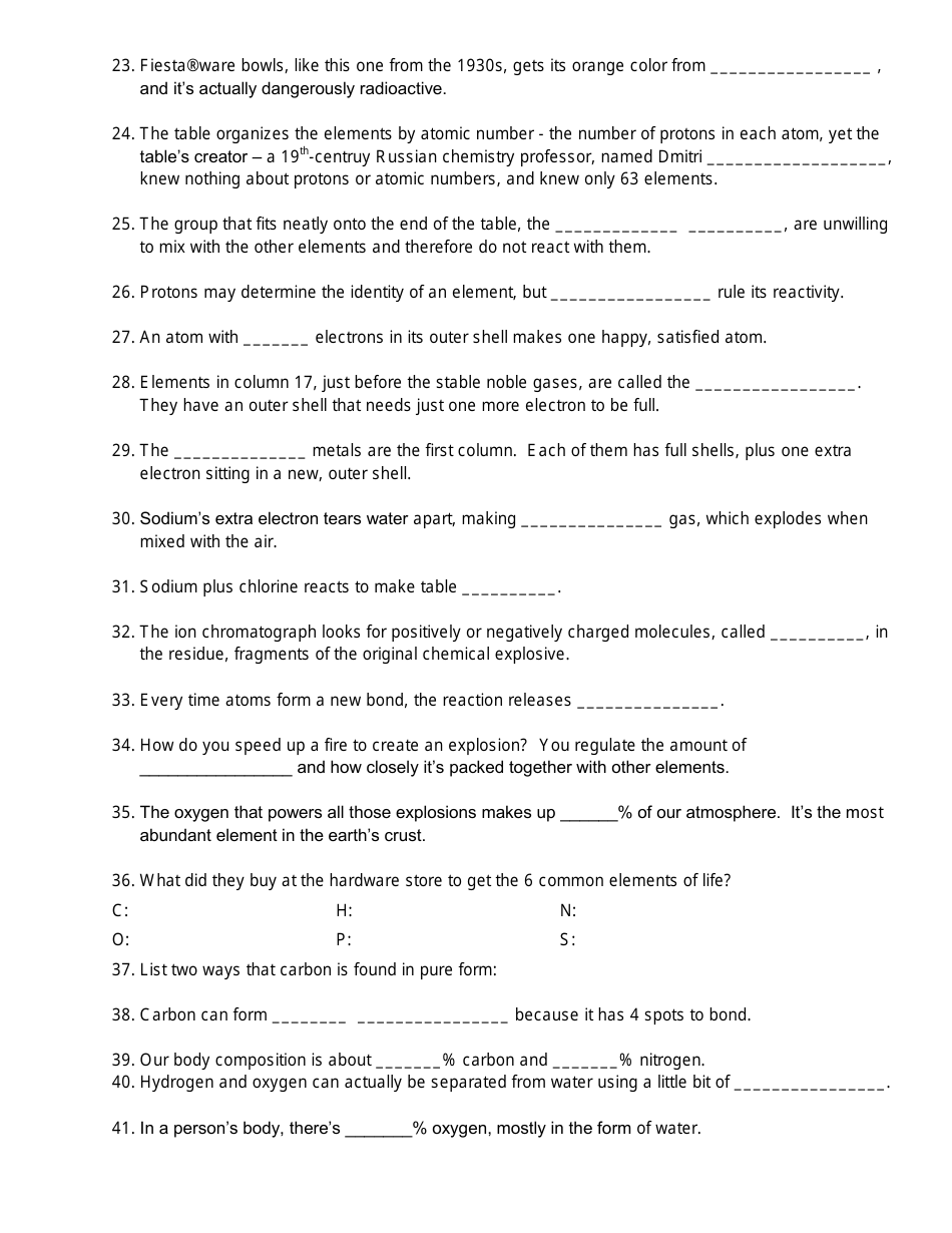 Nova: Hunting the Elements Worksheet - Seventy Eight Points Download ...