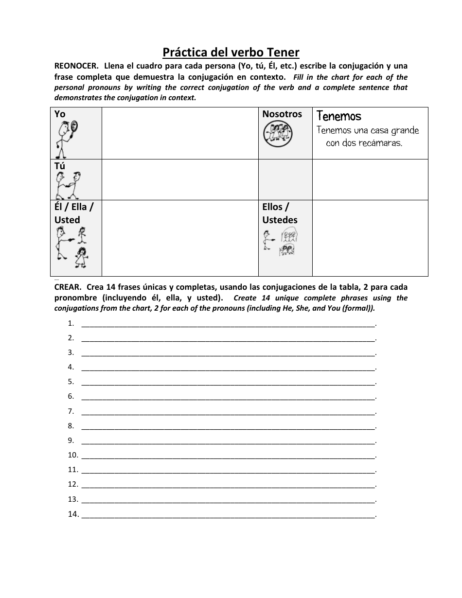 Practica Del Verbo Tener Spanish Worksheet Download Printable Pdf Templateroller 1134