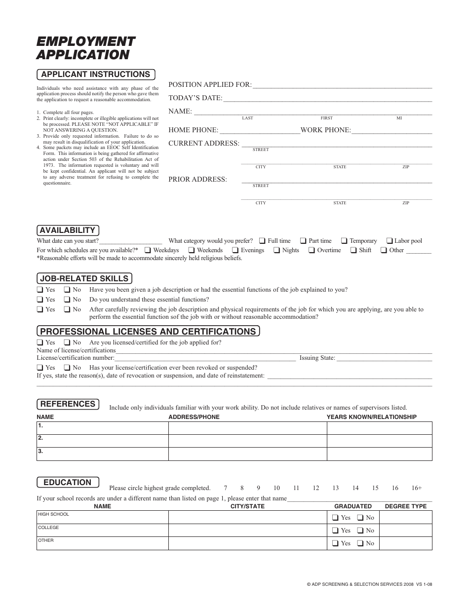 Adp Application Form Pdf Fill Out And Sign Printable 8285