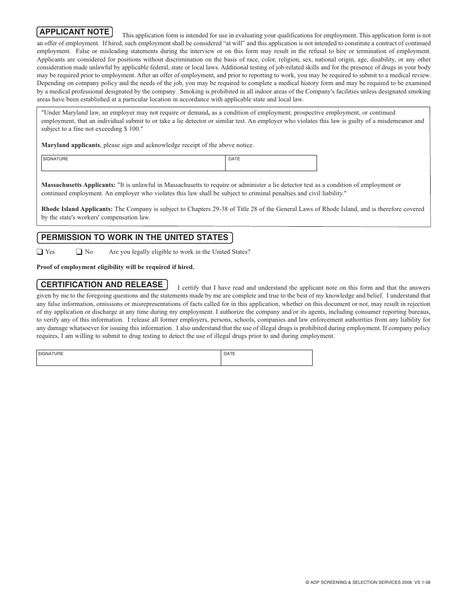 Employment Application Form - Adp Screening & Selection Services - Fill ...