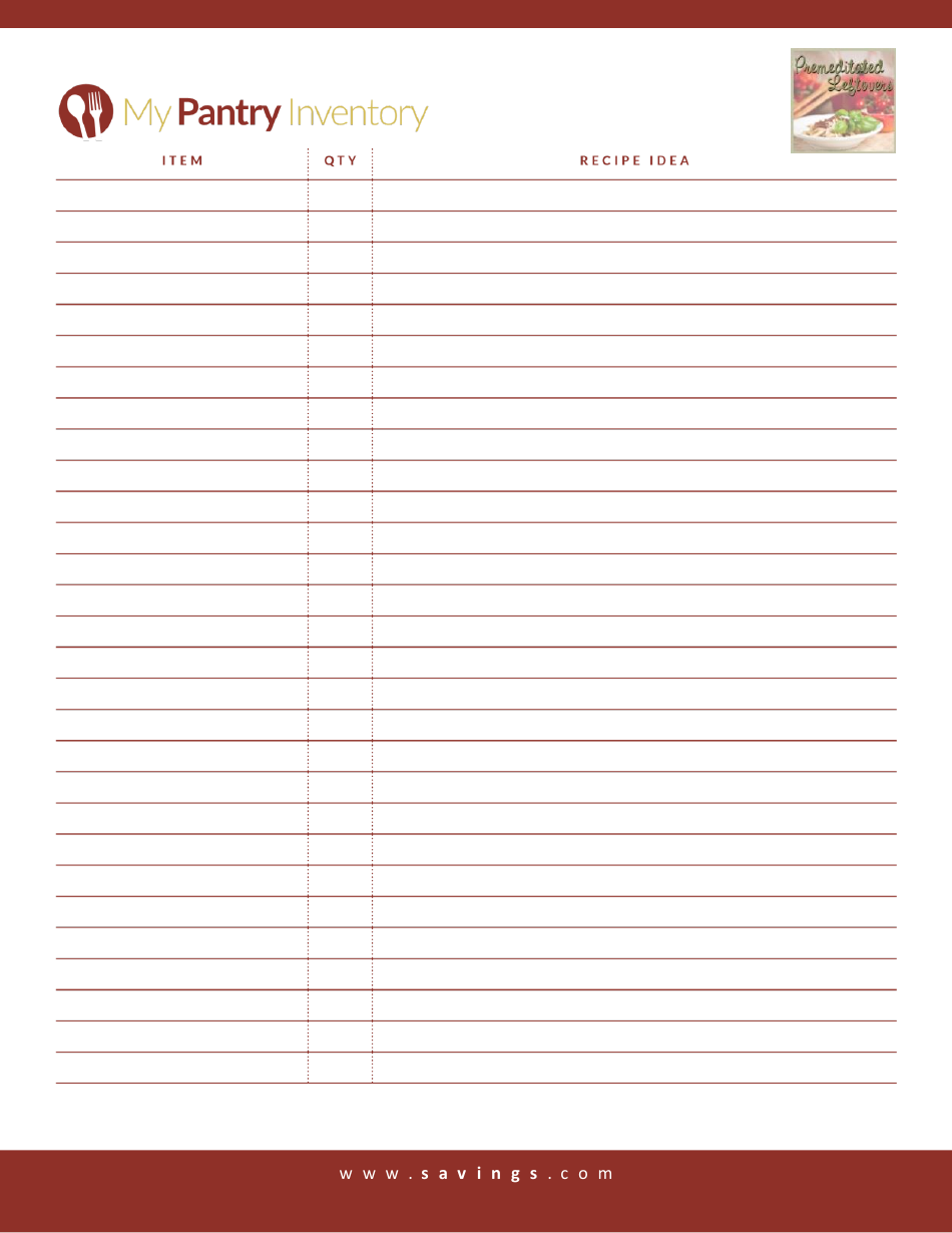 Pantry Inventory Spreadsheet Template - Red
