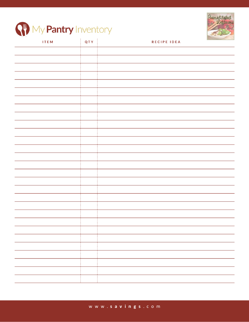 Pantry Inventory Spreadsheet Template Red Download Printable PDF 
