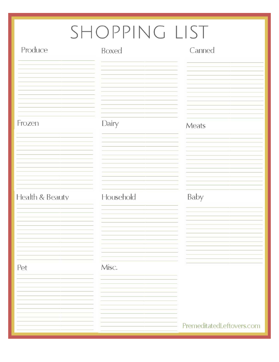 Shopping List Template - Orange and Red Download Printable PDF ...