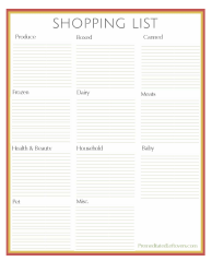 Document preview: Shopping List Template - Orange and Red