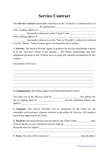 Service Contract Template Download Pdf