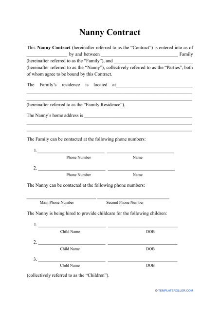 Nanny Contract Template - Fill Out, Sign Online and Download PDF ...