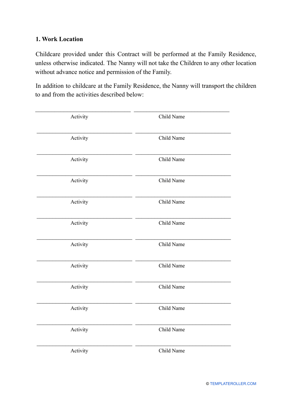 Nanny Contract Template - Fill Out, Sign Online and Download PDF ...