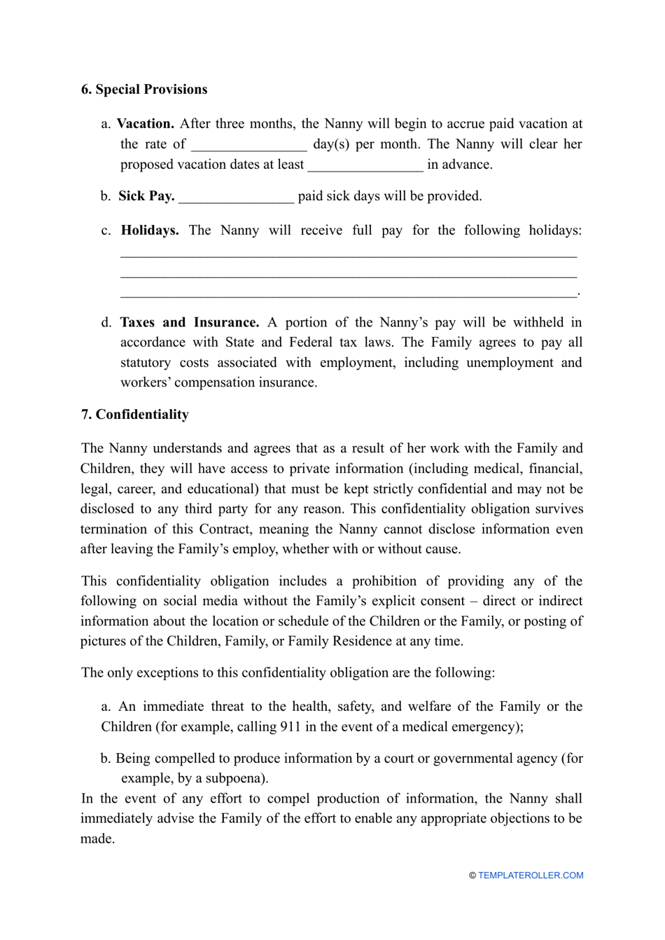 Nanny Contract Template, Page 6