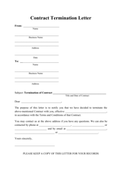 Document preview: Contract Termination Letter Template