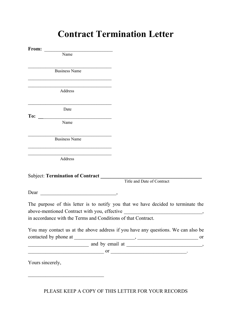 Contract Termination Letter Template Download Printable PDF