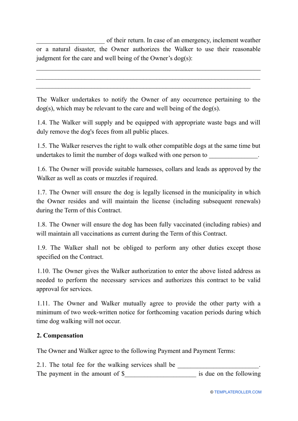 Dog Walking Contract Template, Page 2