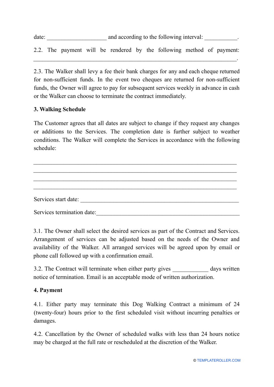 Dog Walking Contract Template - Fill Out, Sign Online and Download PDF ...