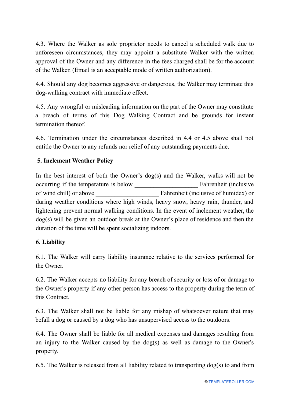 Dog Walking Contract Template, Page 4