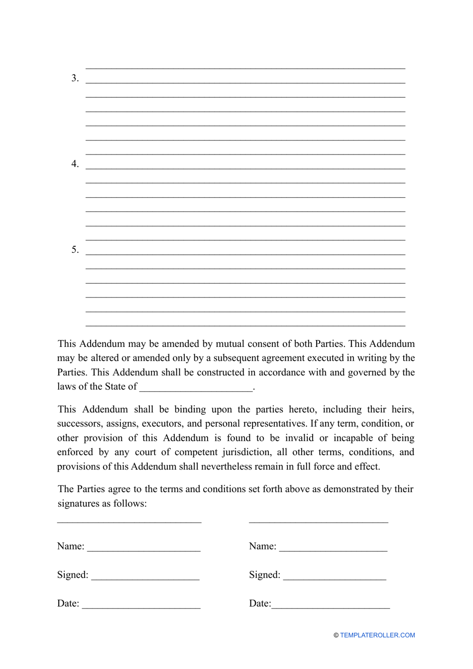 Addendum to a Contract - Fill Out, Sign Online and Download PDF ...