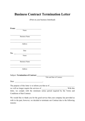 Document preview: Business Contract Termination Letter Template