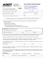 Form 96-0353 &quot;Plate Credit Refund Request&quot; - Arizona
