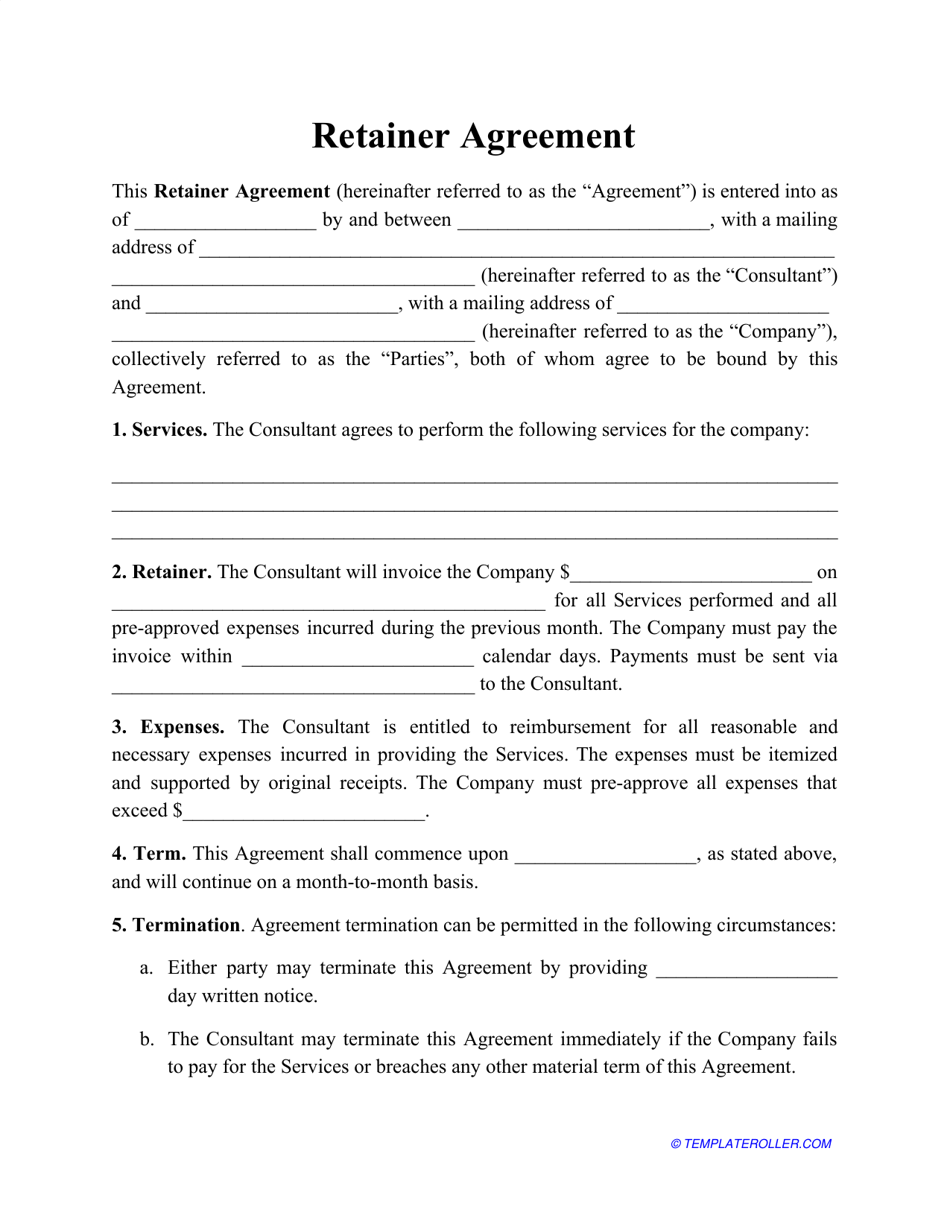 Retainer Agreement Template, Page 1