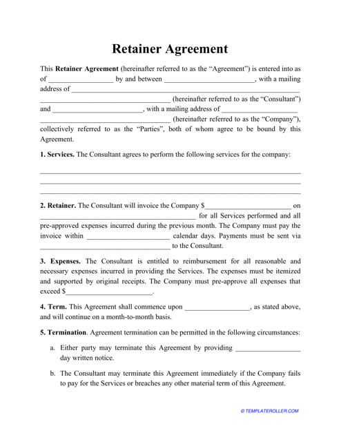 Retainer Agreement Template Download Pdf