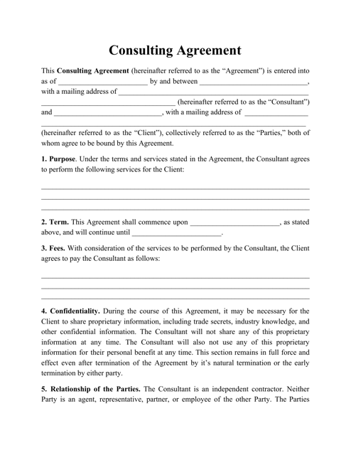 Consulting Agreement Template Download Pdf