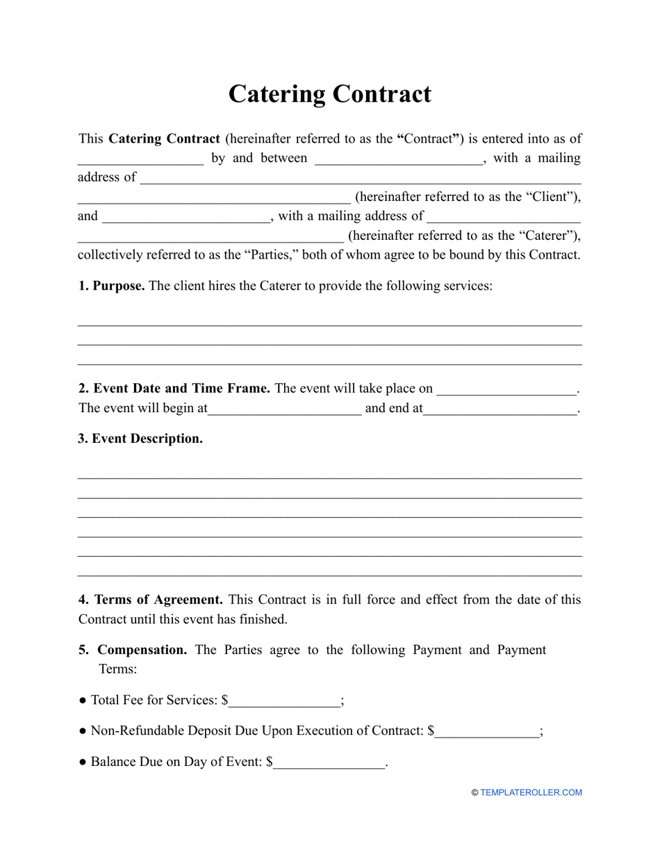 Catering Contract Template Fill Out, Sign Online and Download PDF