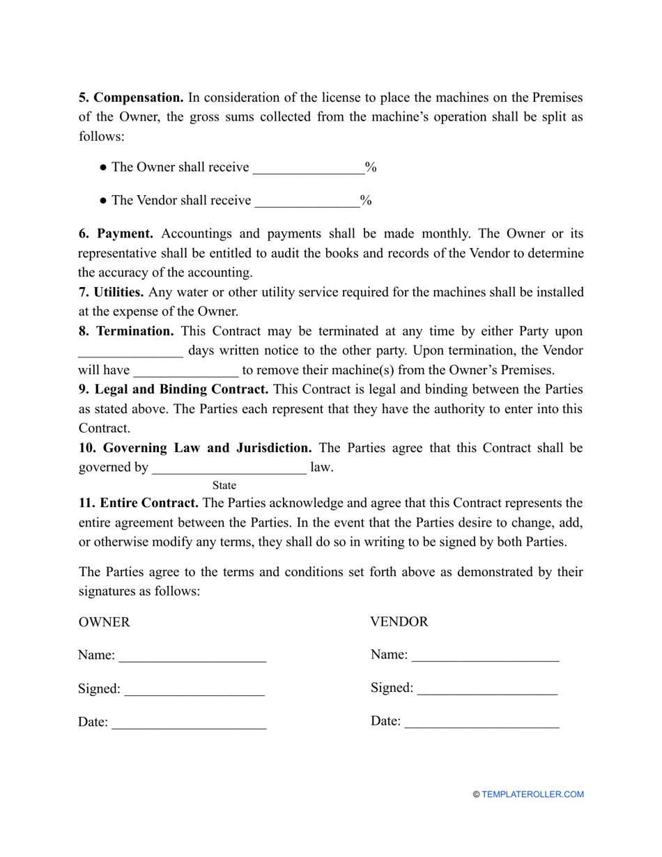 Vending Contract Template - Fill Out, Sign Online And Download PDF ...