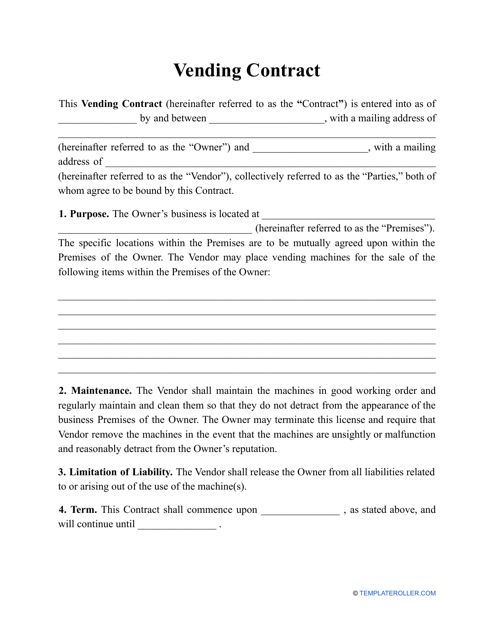 Vending Contract Template Download Printable Pdf Templateroller