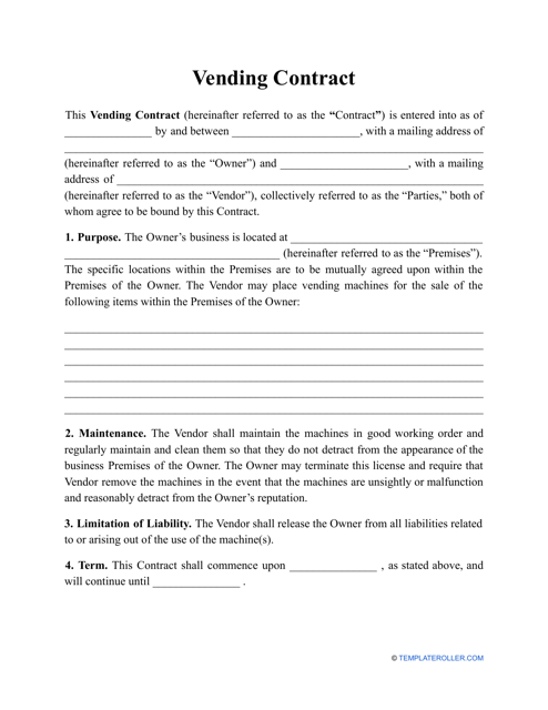 Vending Contract Template - Fill Out, Sign Online and Download PDF ...