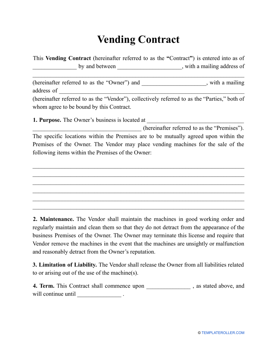 Vending Contract Template Download Printable PDF  Templateroller In How To Make A Business Contract Template