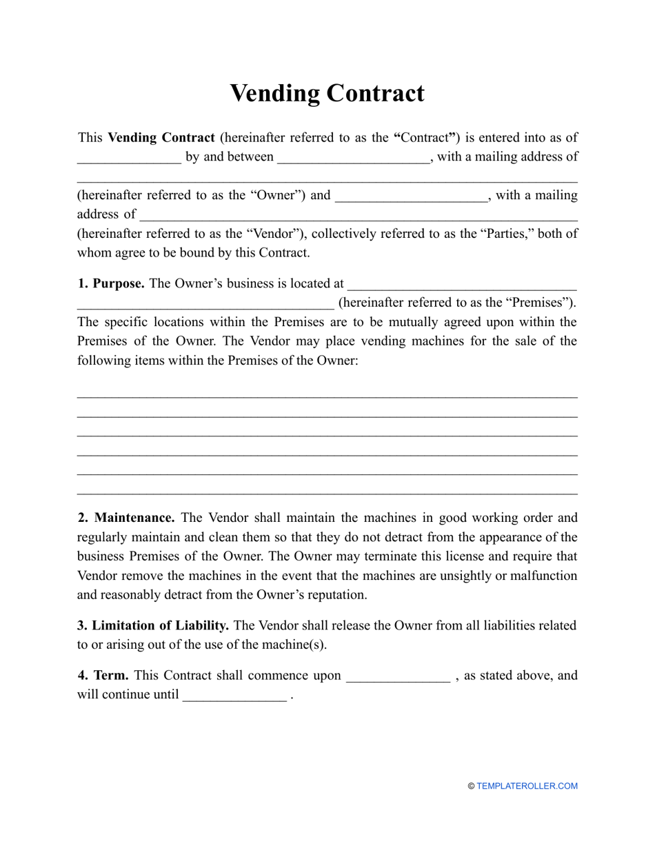 Vending Contract Template Fill Out, Sign Online and Download PDF