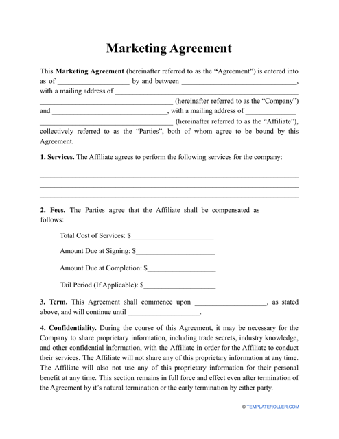Marketing Agreement Template Download Printable PDF | Templateroller