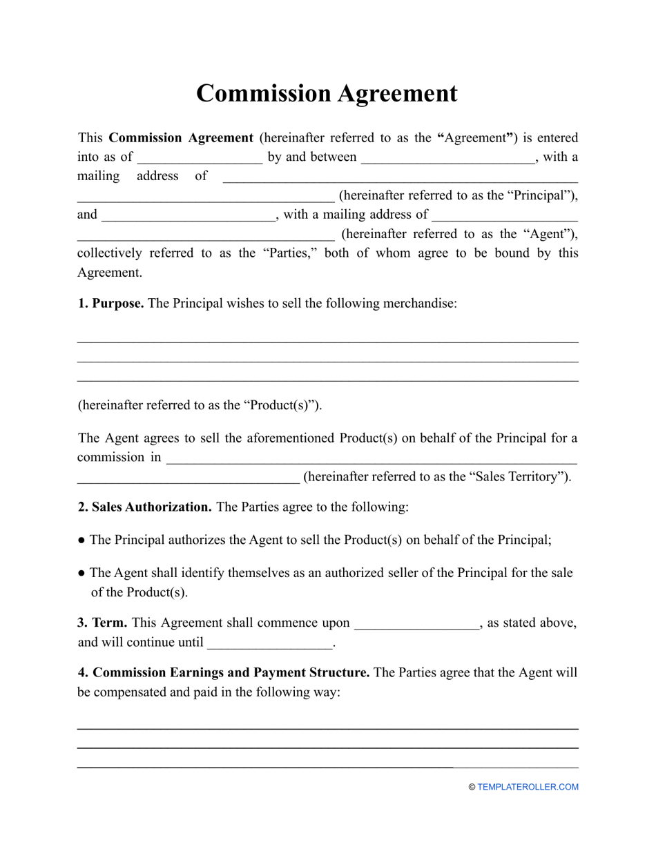 Commission Agreement Template Fill Out, Sign Online and Download PDF