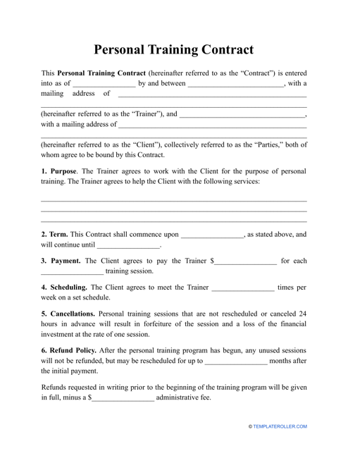 Personal Training Contract Template Download Pdf