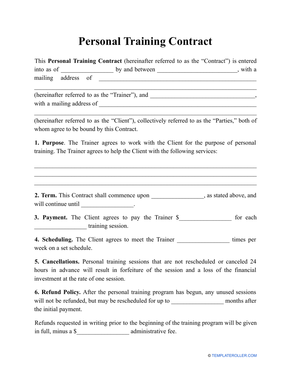 Personal Training Contract Template Fill Out Sign Online and