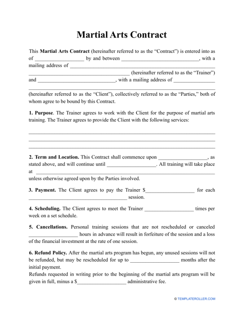 Martial Arts Contract Template Download Printable Pdf Templateroller