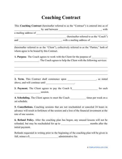 Coaching Contract Template